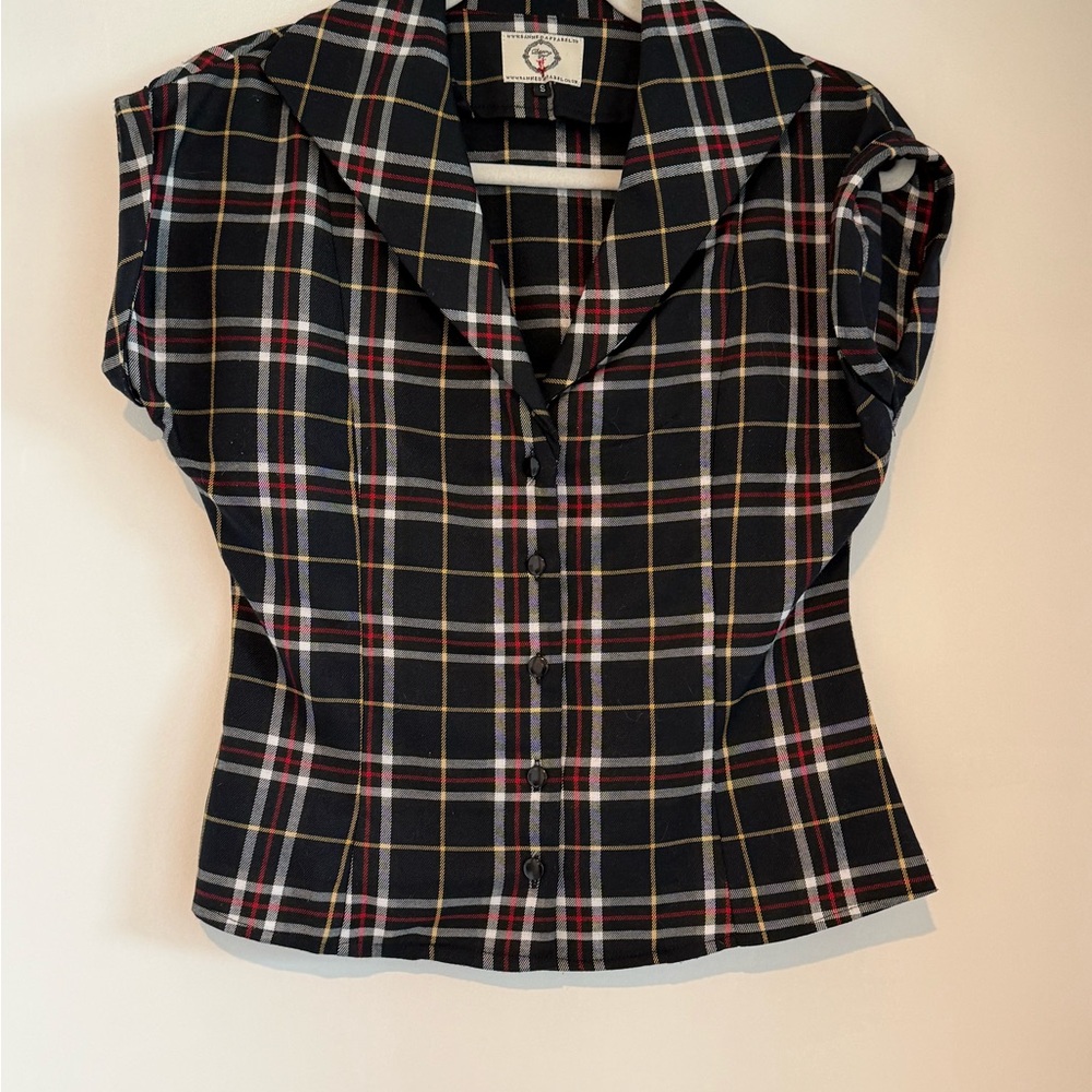 Banned Retro Size Small Poppy vintage Check 1950s style blouse